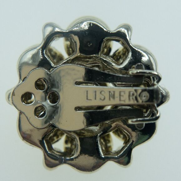 Vintage Lisner Gold Tone Beaded Cluster Clip-On Earrings 1950s Signed Retro - Picture 11 of 11